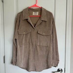 Ashley By 26 International Corduroy Oversized Shirt Jacket in Taupe
